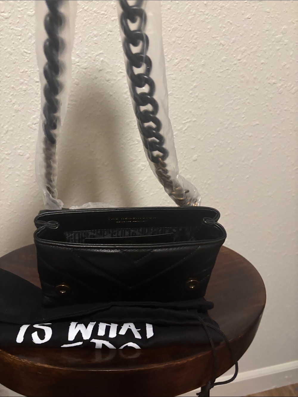 Kurt Geiger Black Quilted Leather Shoulder Bag with Gold Script Logo - Picture 7 of 8